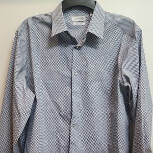Calvin Klein Infinite Cool Men's Geometric Blue Dress Shirt 16.5 - 32/33